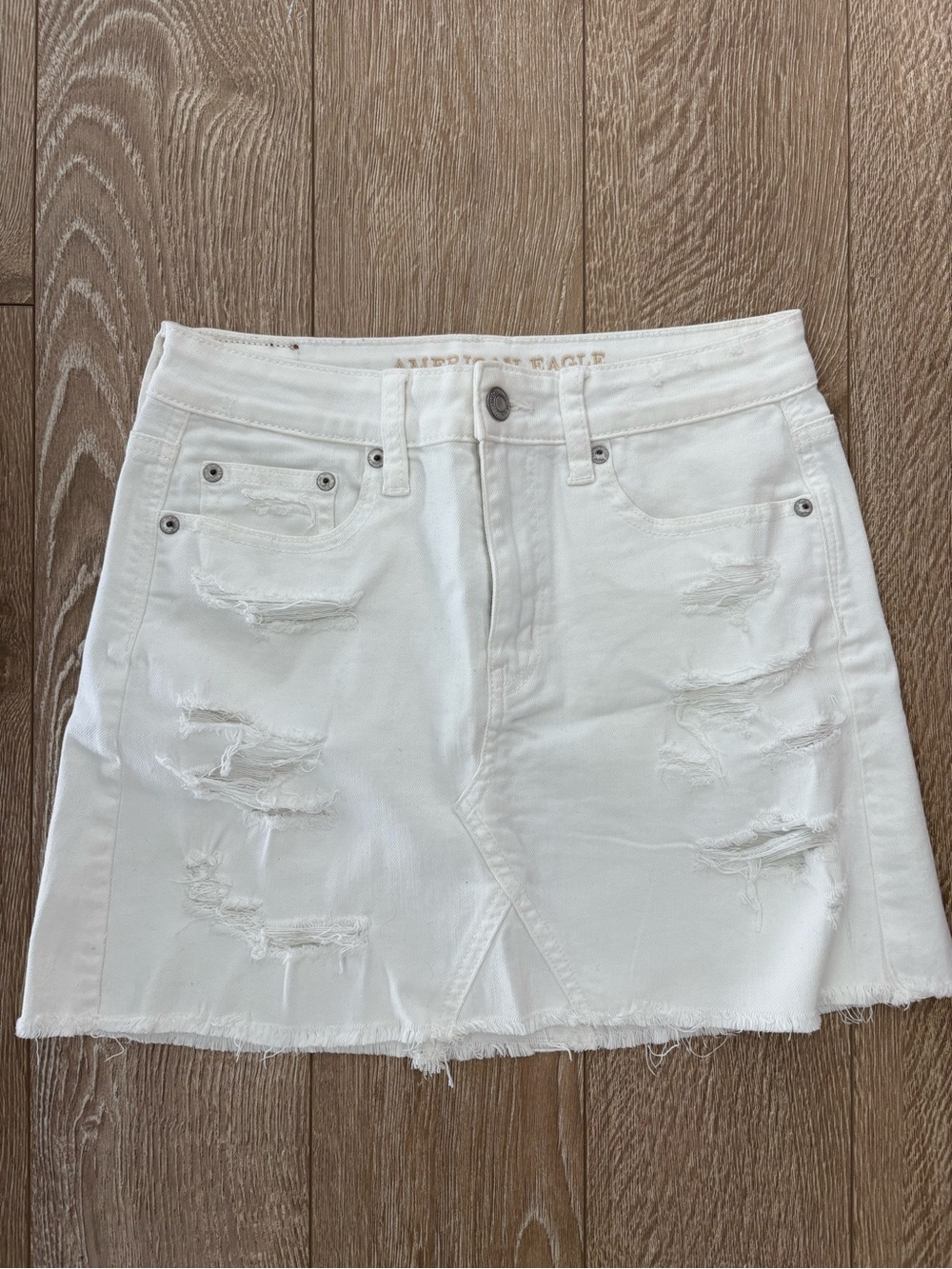 American Eagle Outfitters White Distressed Mini Denim Skirt